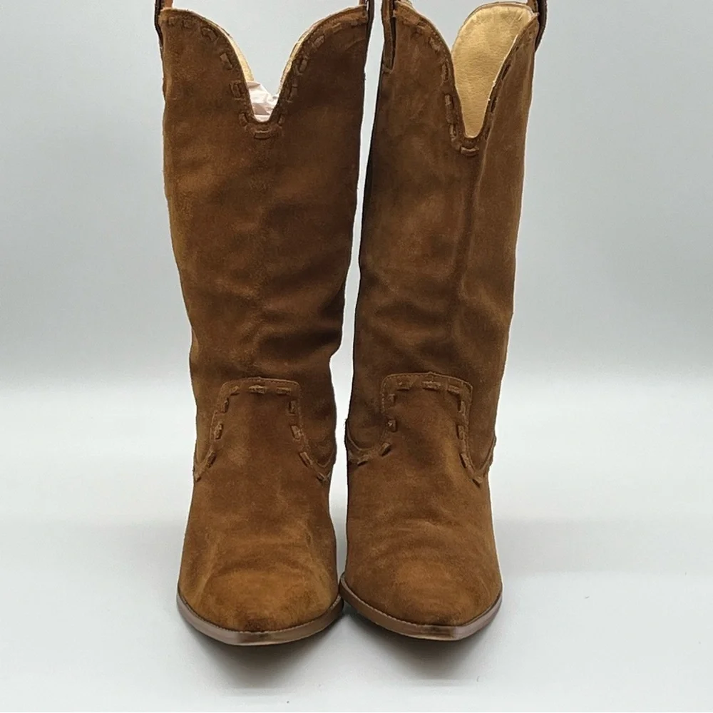 Michael Kors Brown Suede Cowboy Pull On Mid-Calf Pointed Raped Heal Boots 8M